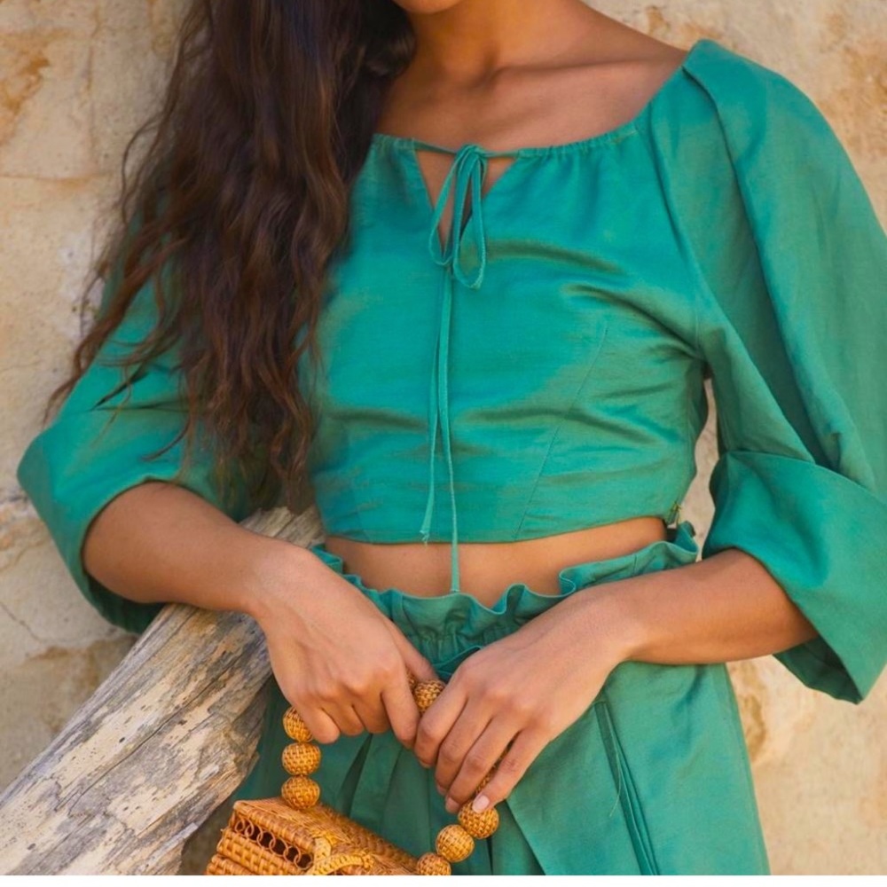Cult Gaia Johanna linen crop top